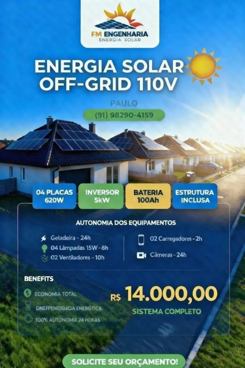 Energia Solar  Kit Off Grid com bateria  - Foto 4