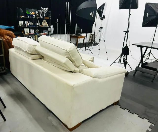 Sofá Cama Retrátil e Reclinável em Linho Atenas cor Creme - Foto 4