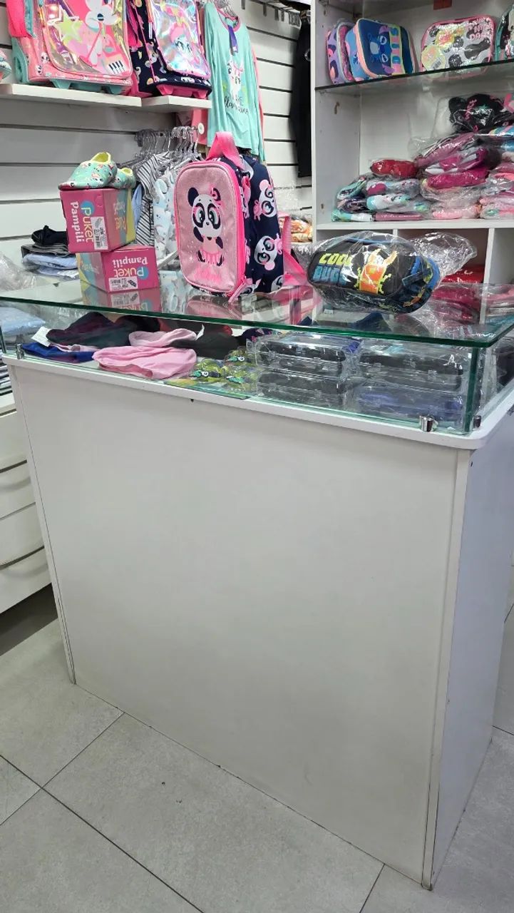 Balcão Vitrine MDF Branco com Vidro 100x41x103 cm