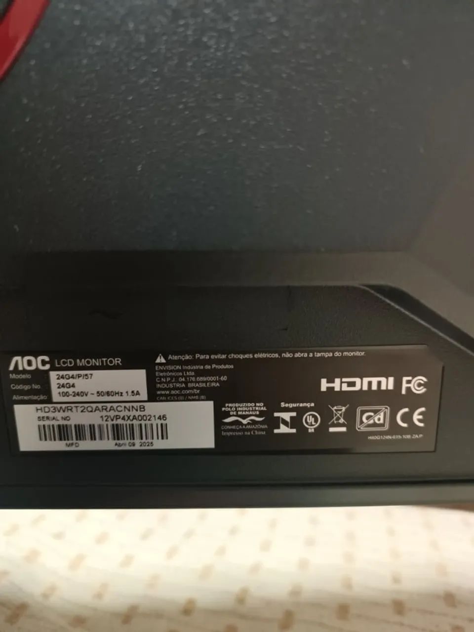 Monitor Gamer AOC 24G4 24" IPS 180Hz 0.5ms - Pouquíssimo Uso  - Foto 5