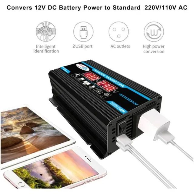 Inversor Veicular Digital 12V para 110V 4000W com USB - Foto 2