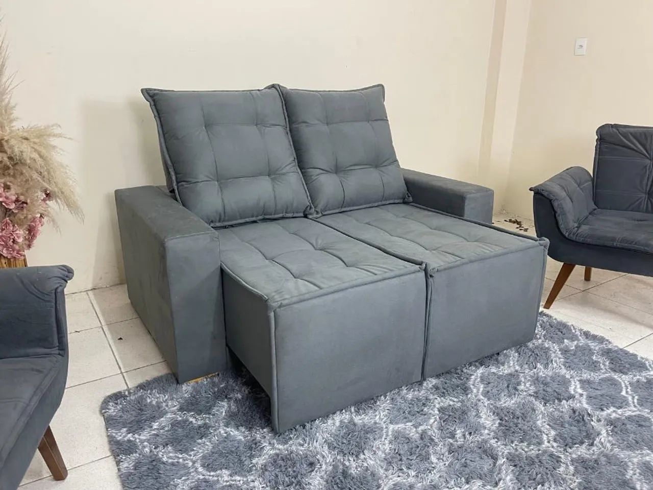 Sofá Retrátil Reclinável Rony 1.60m - Cinza Veludinho l765