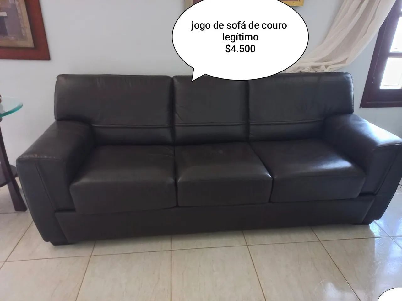 Sofá de Couro Legítimo 3 Lugares
