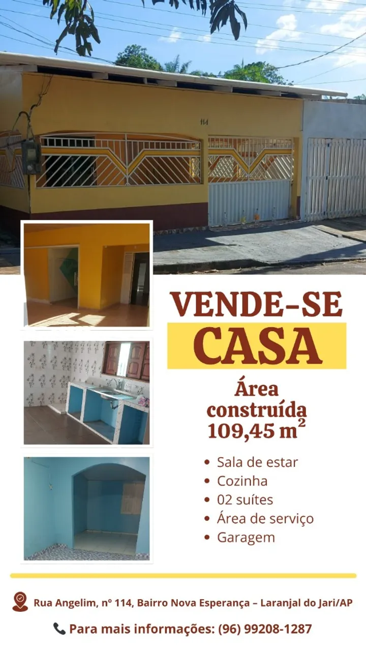 VENDE-SE CASA DE ALVENARIA - LARANJAL DO JARI/AP