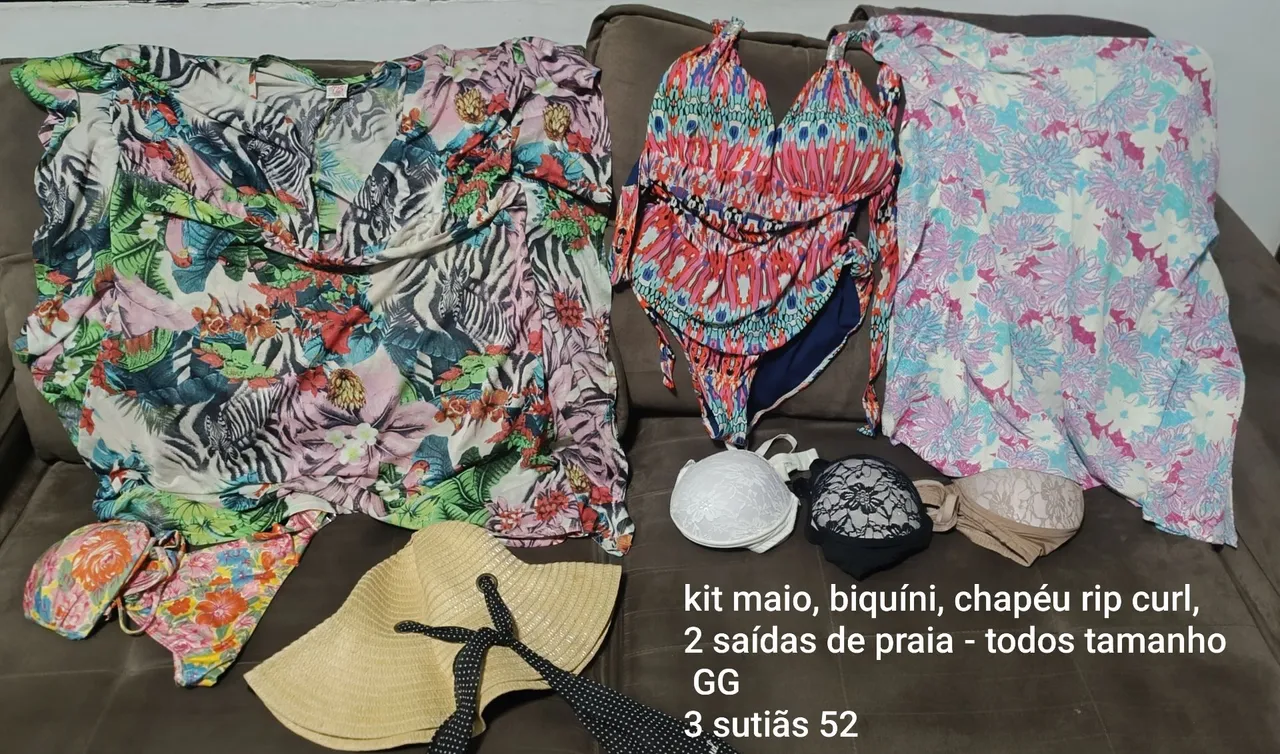 Kit Praia - Maio GG, Biquínis GG, Saídas GG, Chapéu, Sutiãs (52) 1 chinelo ana bela 37