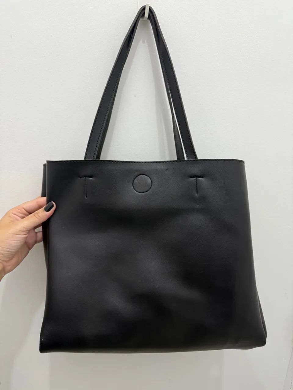 Tote Bag preta de couro sintético 