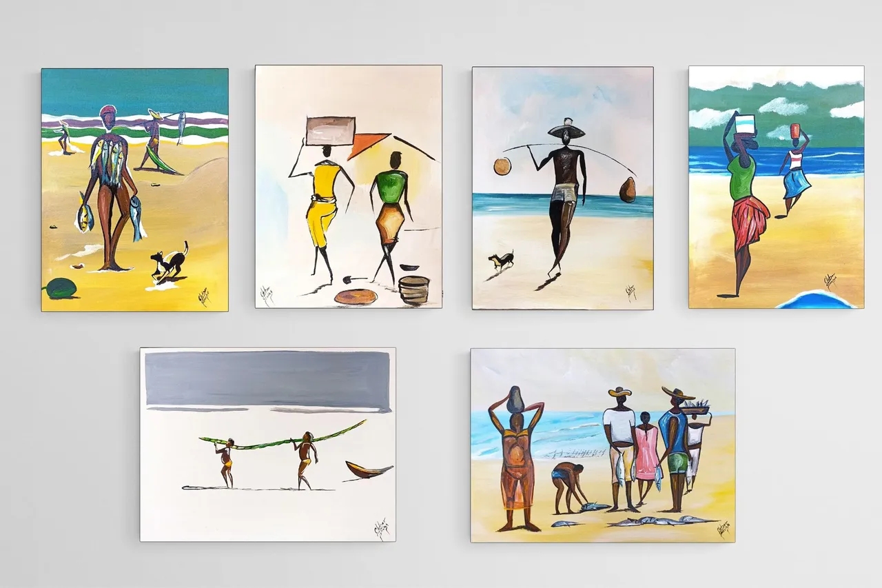 Conjunto de Quadros de Praia em Estilo Africano