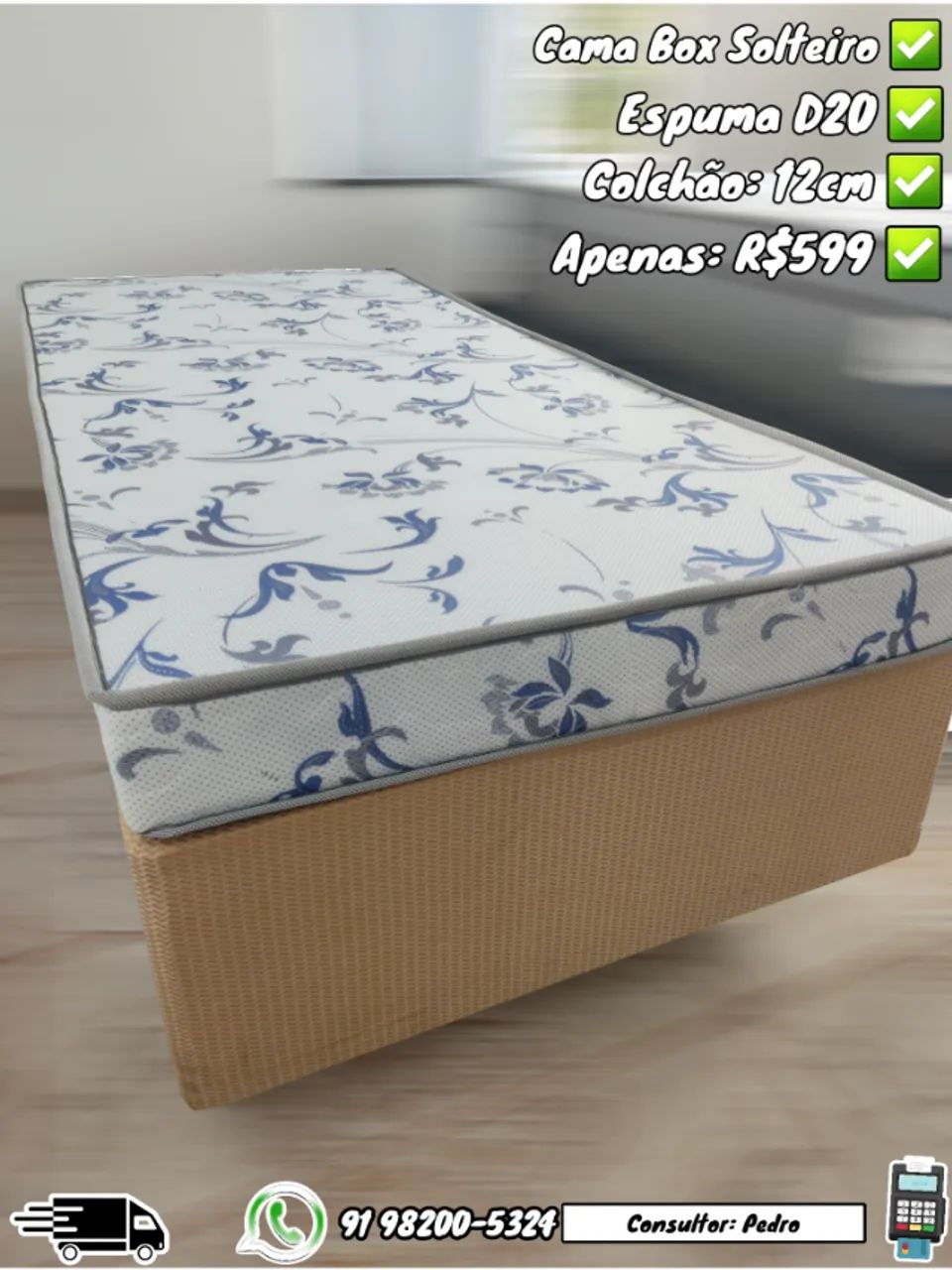 Cama Box Solteiro - Espuma D20 - 12cm de altura