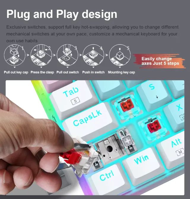 Teclado Mecânico 60% E-Yooso Z11T Switch Vermelho 61 teclas Padrão BR. - Foto 4