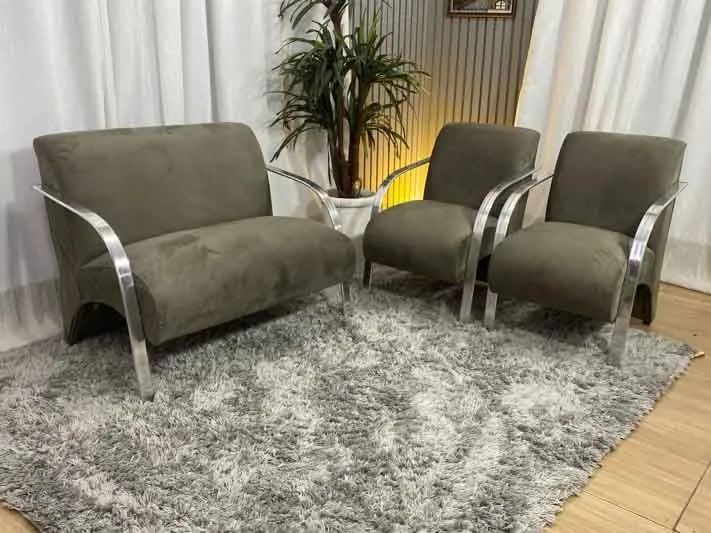 Conjunto de Poltronas 2x1x1 Lugares Marrom Braço Alumínio 