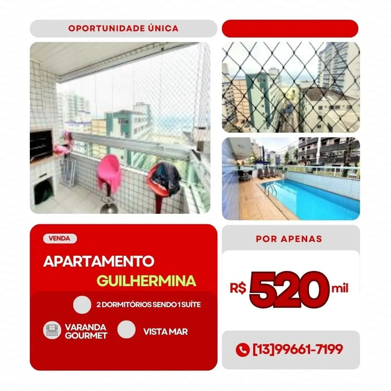 Apartamento para Venda em Praia Grande, Guilhermina, 2 dormitórios, 1 suíte, 2 banheiros,