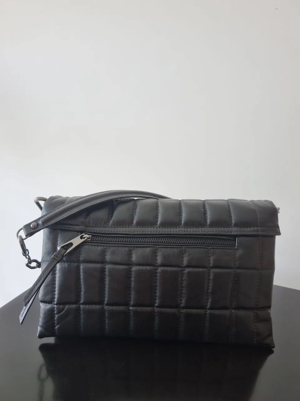 BOLSA DE COURO PRETA MATELASSÊ - Foto 3
