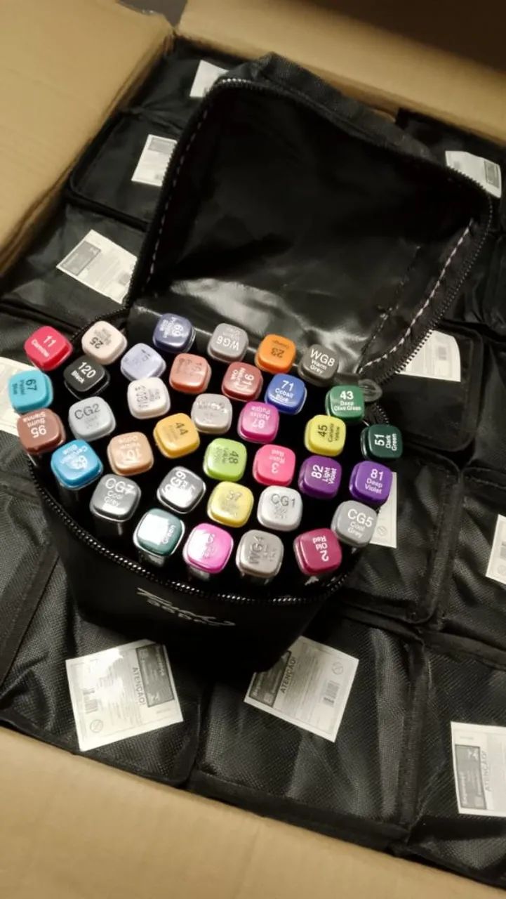 Kit Caixa fechada com 30 unidades 48 cores ponta dupla colorir