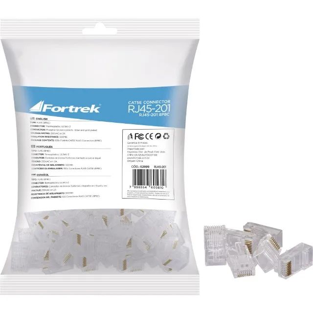 Conector Macho CAT5E RJ45 201 Fortrek - WZetta 