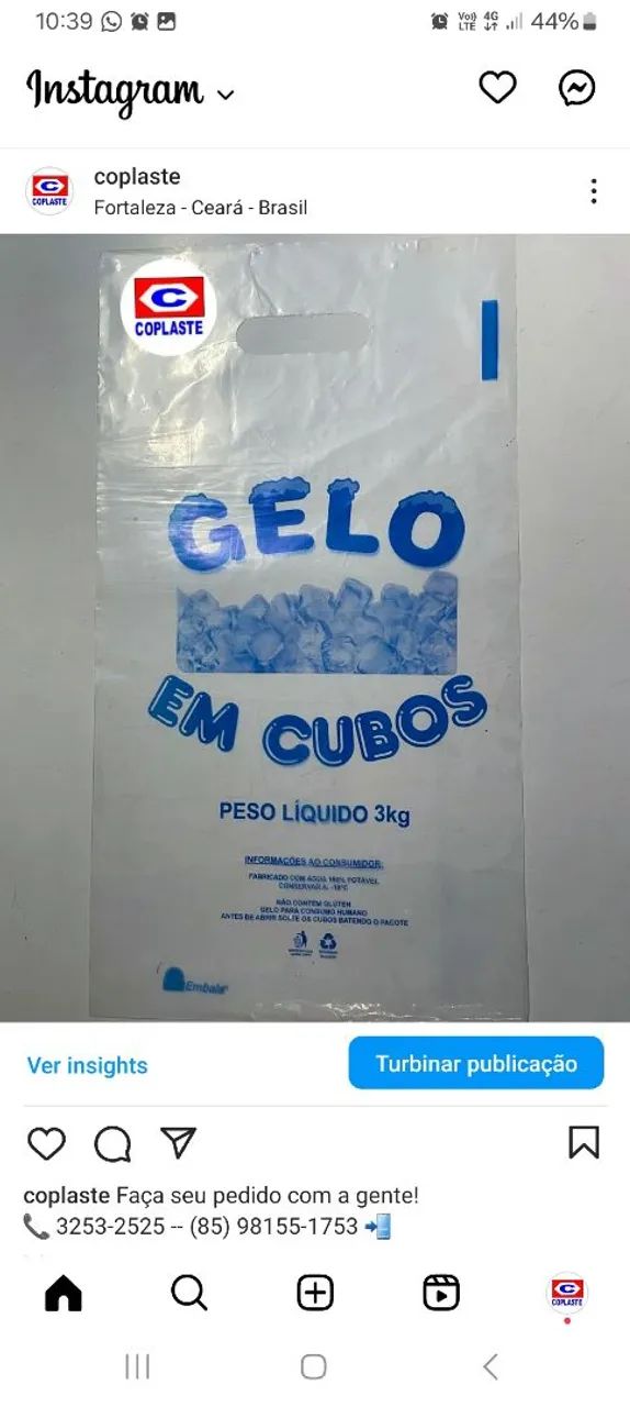 Saco pra gelo 3kg - 56 sacos (1kg)  