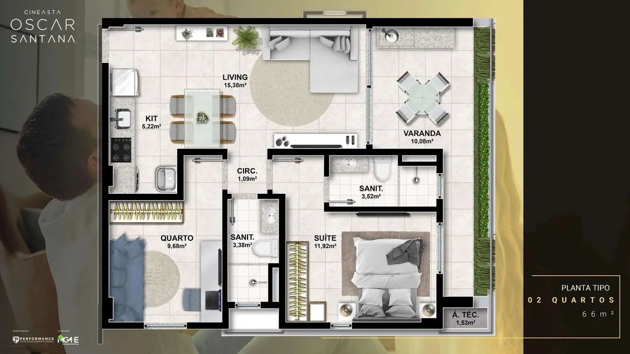 Cineasta Oscar Santana, 1 E 2 Quartos, Muito Bem Distribuído Entre 46M² E 66M² E 1 Vaga Na - Foto 4