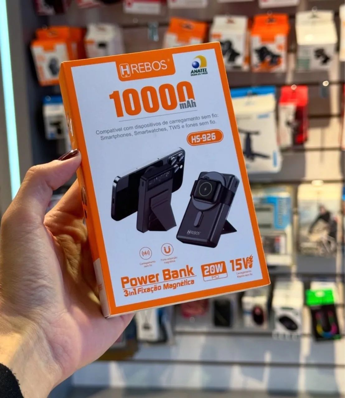 Power Bank 10000mAh 3 em 1 com Fixação Magnética para iphone , AirPods e Apple Watch 