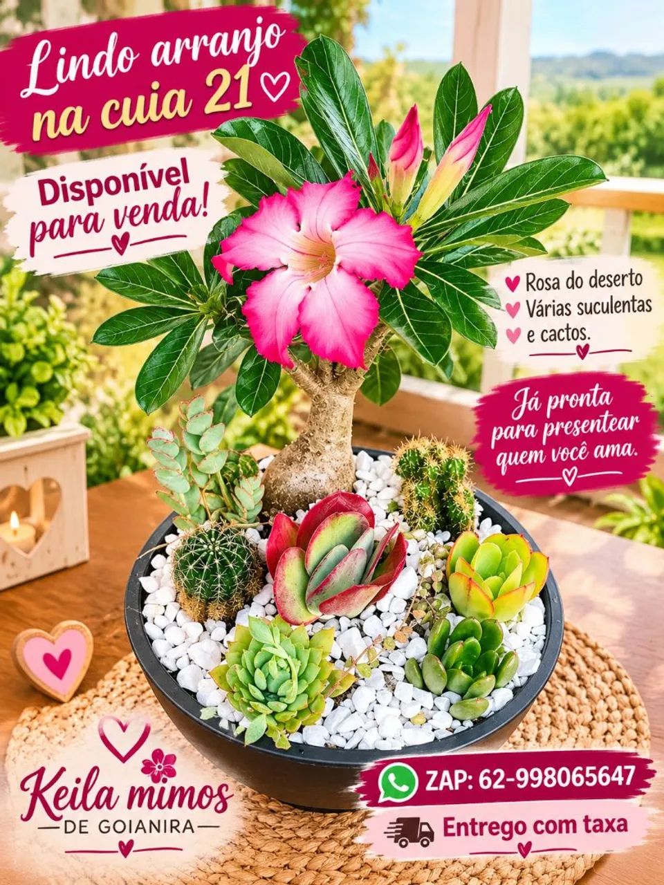 Arranjo com rosa do deserto 