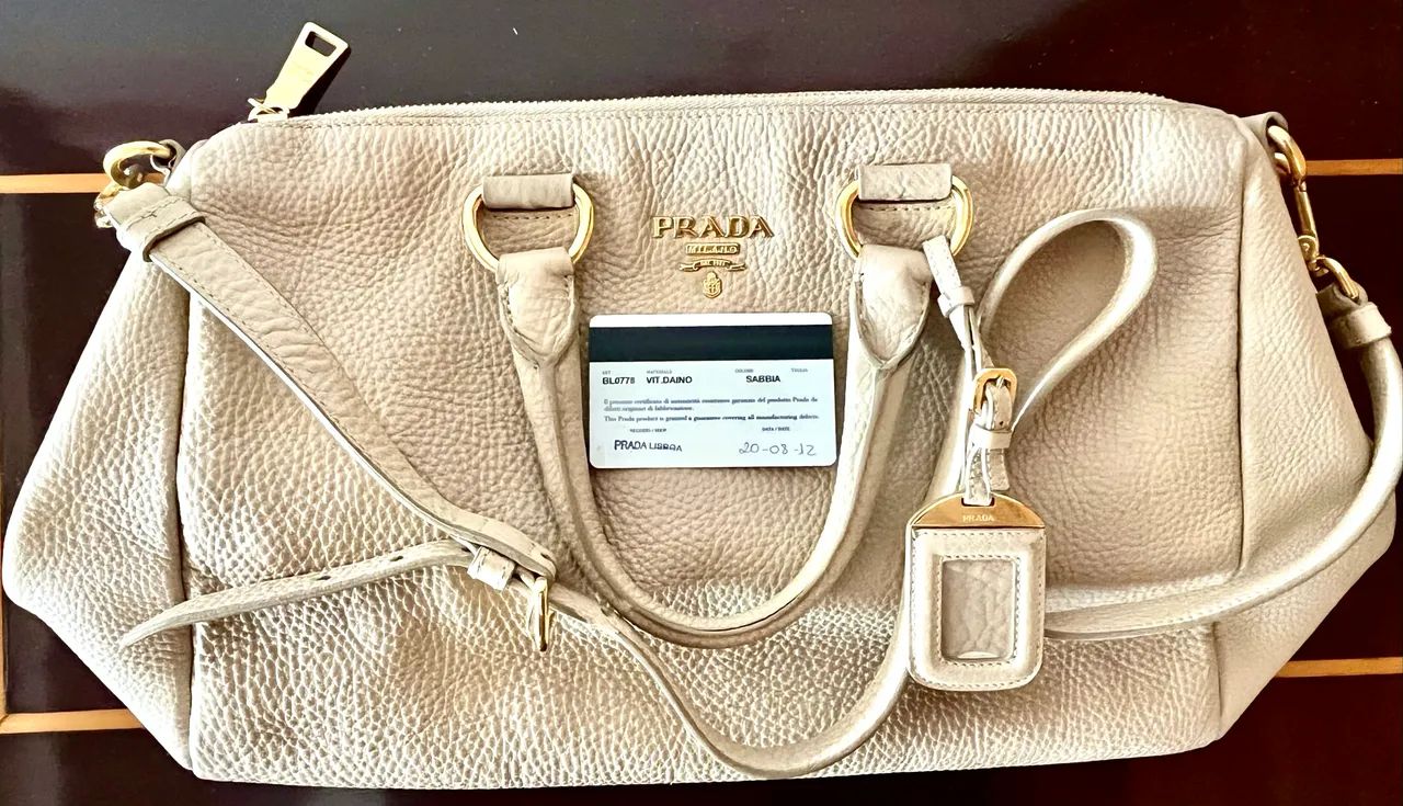 Bolsa Prada Original Couro Vitello Daino cor Sabbia - Foto 5