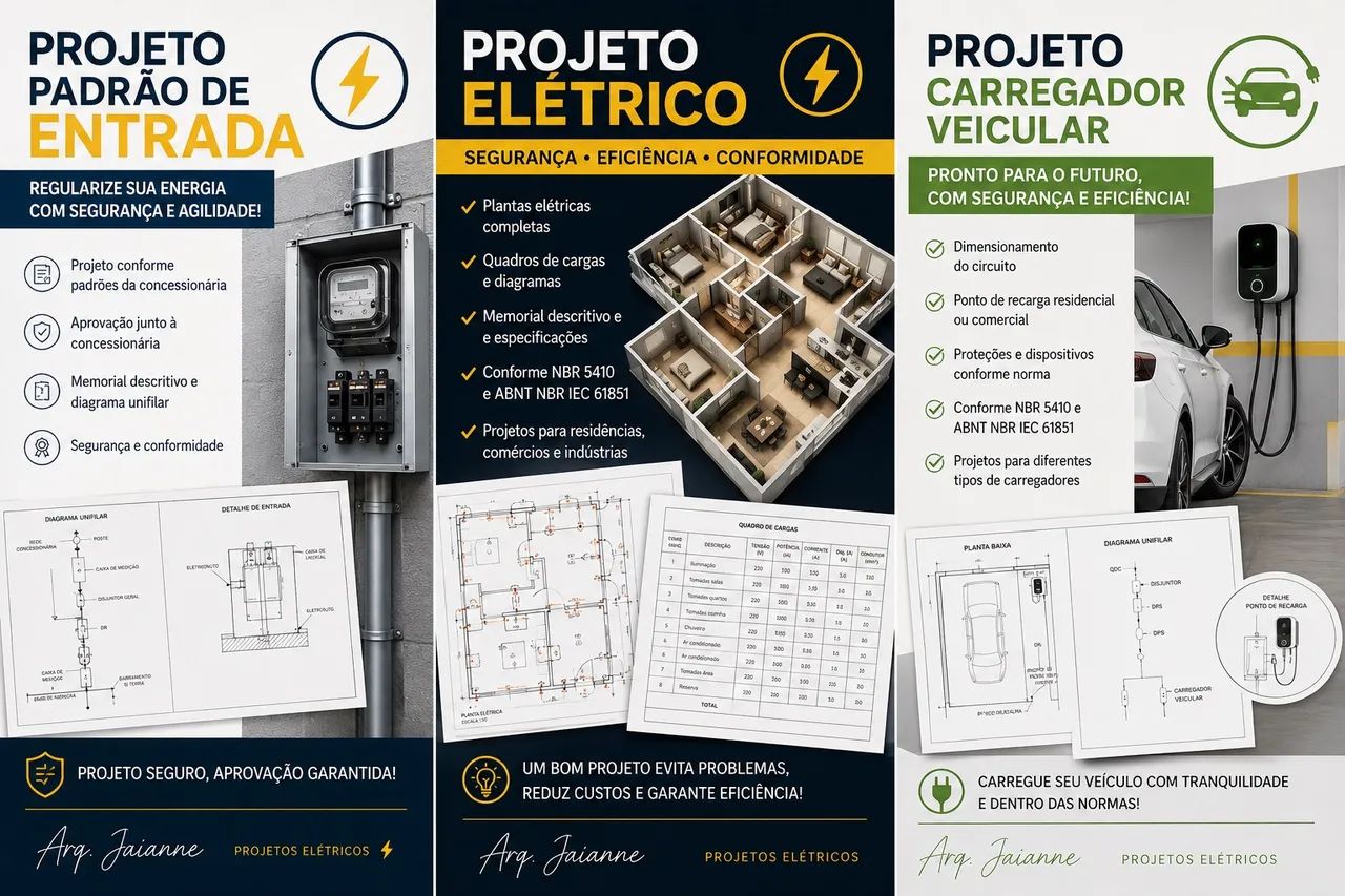 Projetos elétricos, padrão de entrada, carregador veicular 