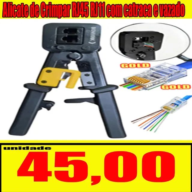 Alicate de Crimpar RJ45 RJ11 com catraca e vazado