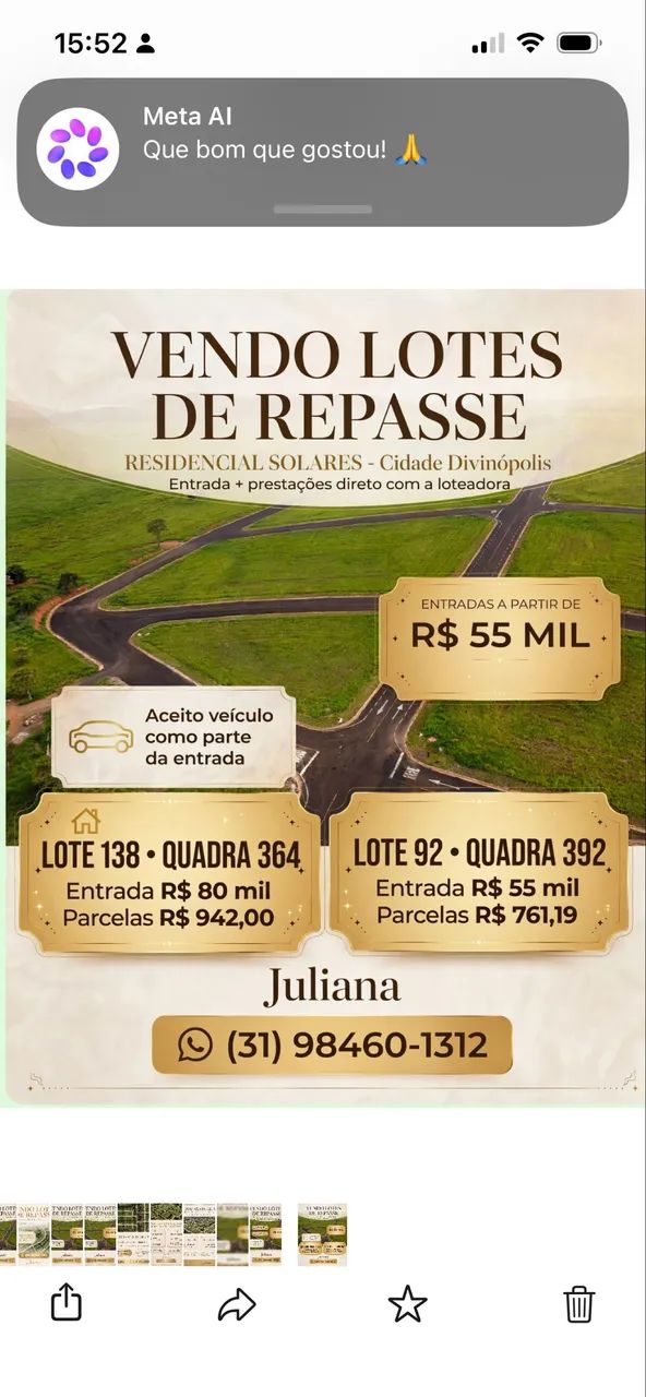 Vendo lote de repasse residencial solares Divinópolis 