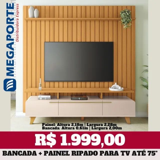 Painel Módulo Ripado 2,28m com Bancada para Televisão até 75" (Novo) Entrega Grátis!  - Foto 2