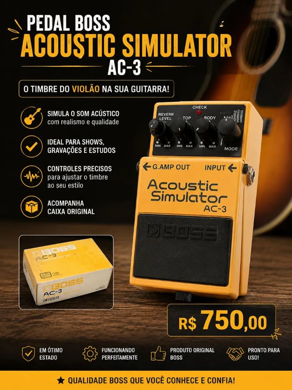 ギター BOSS AC-3 Acoustic Simulator Pedal BOSS AC-3 Acoustic simulator - Instrumentos musicais