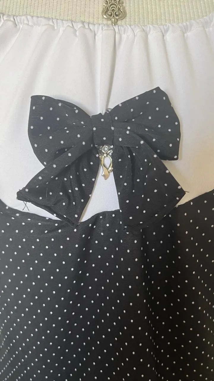 Conjunto dark coquette polkadot preto e branco estilo boneca - Foto 2