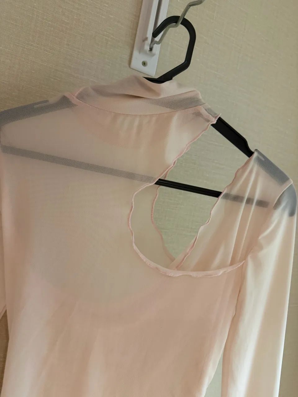 Blusa transparente manga longa decotada