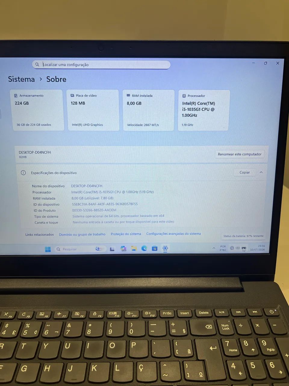 Notebook Lenovo Core i5 10th 8ram SSD240NV Windows 11 Office Antivírus - Foto 4