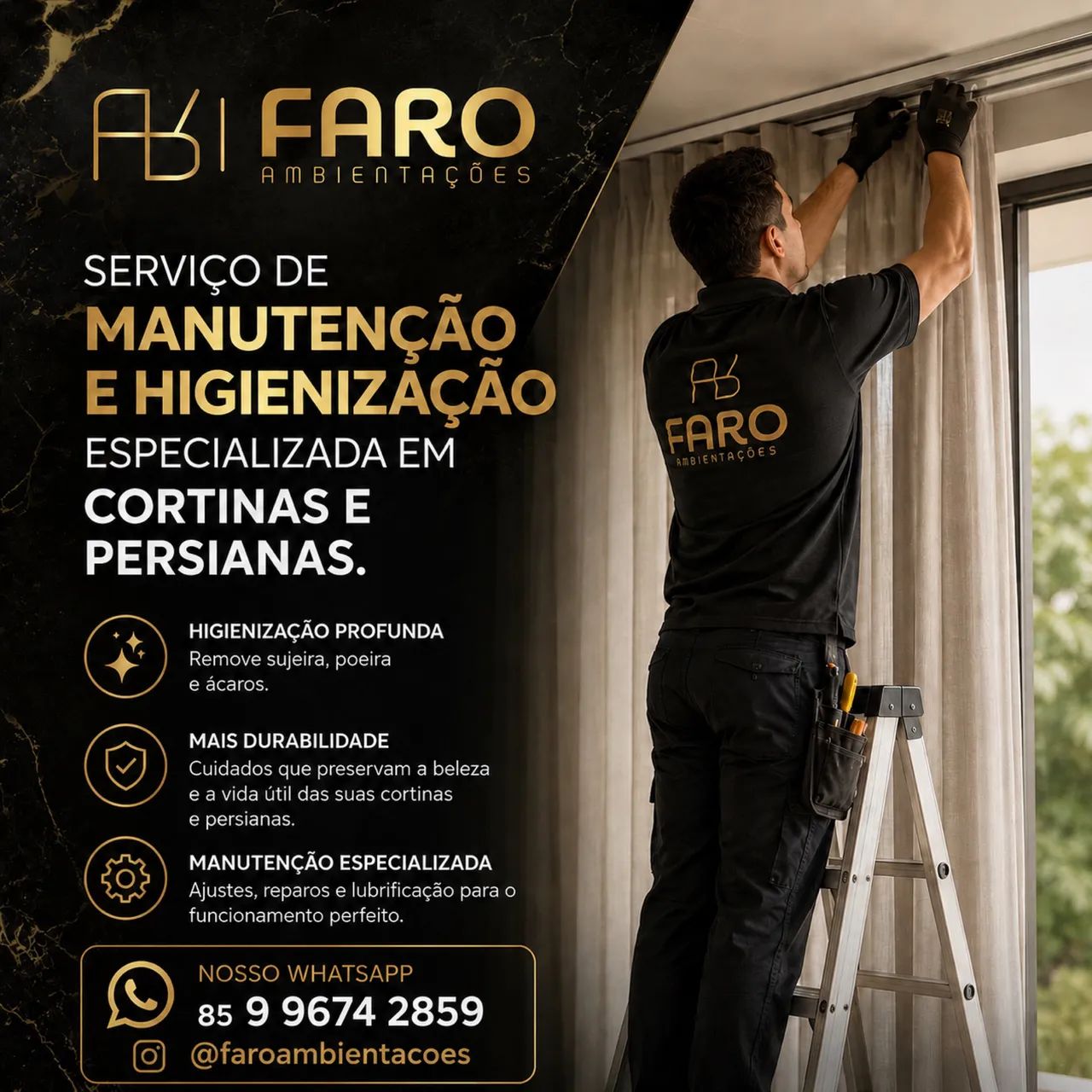 Serviço de instalação e manutenção de cortinas e persianas 