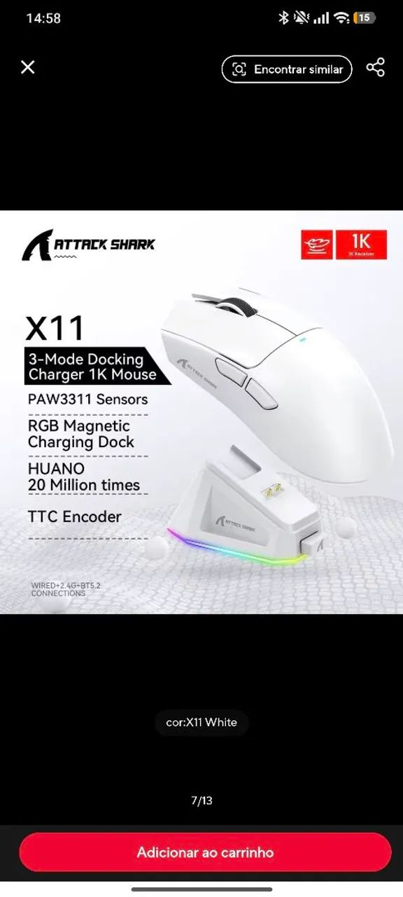 Mouse gamer attack shark x11 Branco