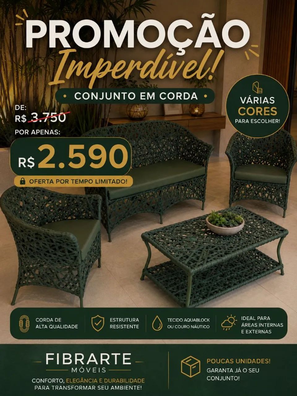 Conjunto de Sofá de Corda Náutica 