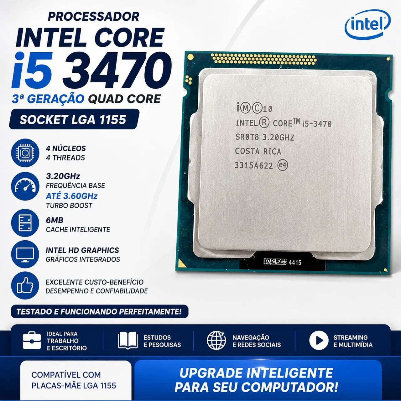 Intel Core i5-3470 Processor, 3rd Generation, Quad-Core, LGA 1155 Socket