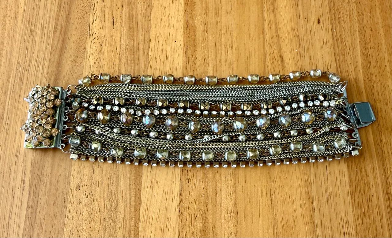 Pulseira Maxi Bracelete Correntes E Pedrarias Boho Chic - Foto 3