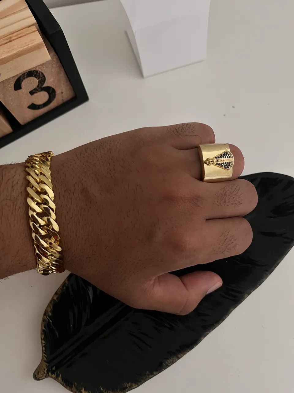 Anel Masculino Banhado a ouro nossa senhora 