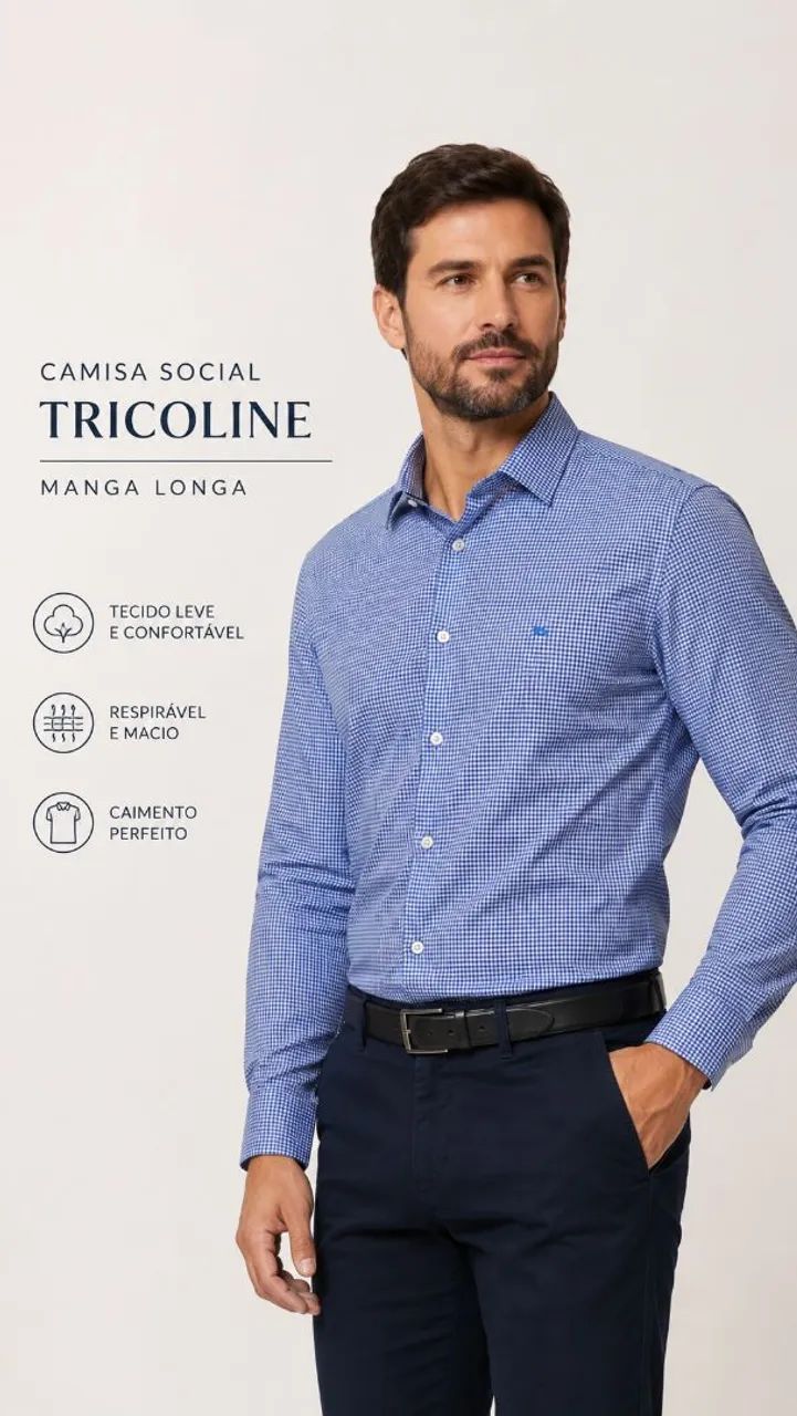 Camisa Social Manga Longa Tricoline 
