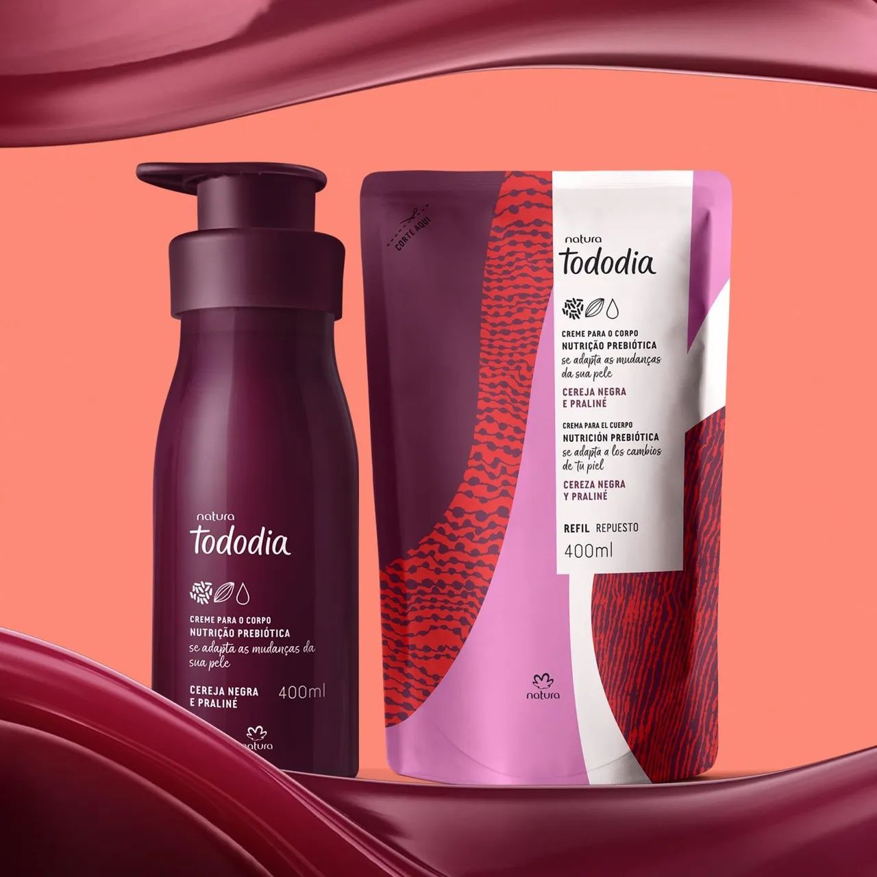 Kit Cereja Negra e Praliné Natura Tododia - Hidratante Corporal e Refil - Foto 2