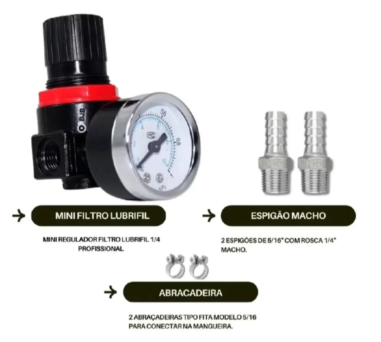 REGULADOR DE AR E PRESSÃO COM MONÔMETRO PARA COMPRESSOR/PISTOLA E FERRAMENTAS PNEUMÁTICO  - Foto 2