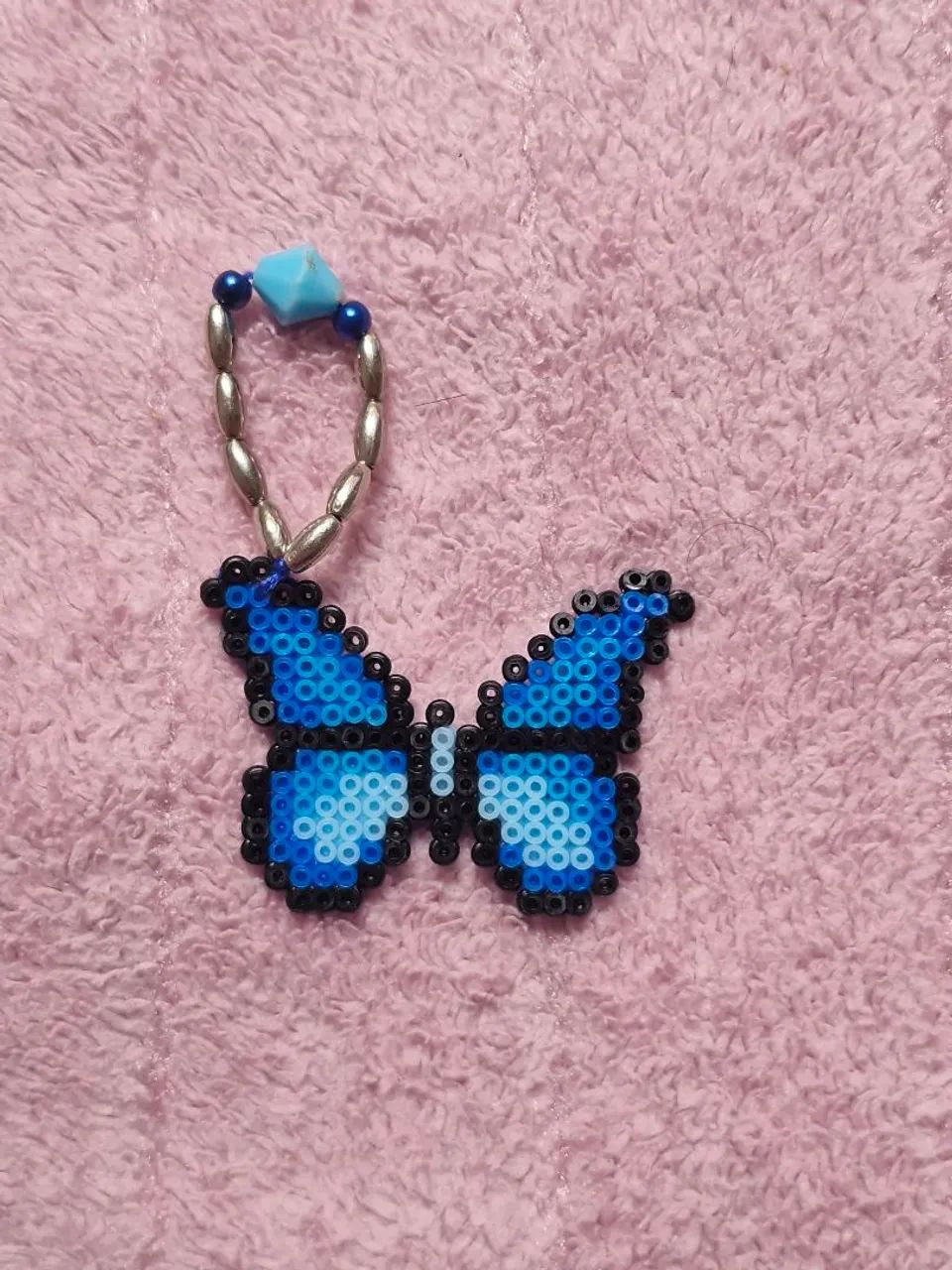 Chaveiro Borboleta Azul -  Hama Beads PixelArt - Foto 2