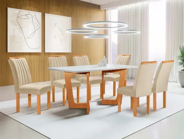 Mesa de Jantar Dubai, com Tampo Smart e 6 Cadeiras - 100% MDF - Entrega Imediata!