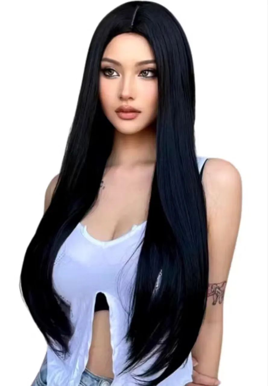 Peruca longa lisa preto
