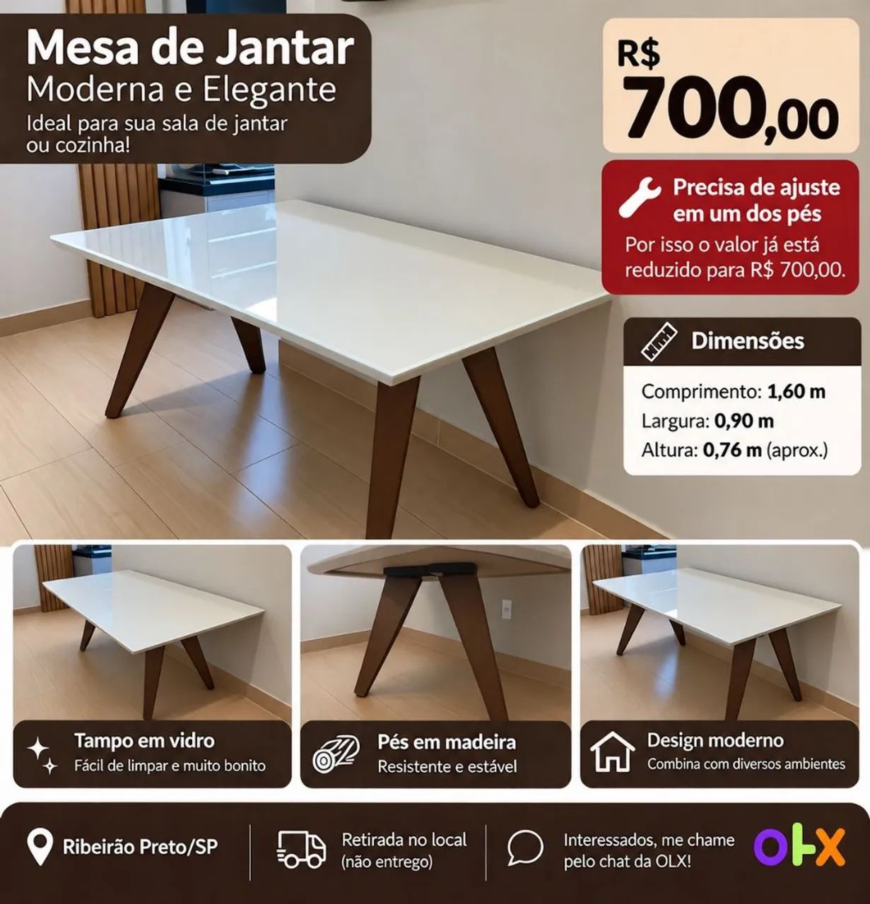 Mesa de jantar 1,60 X 0,90
