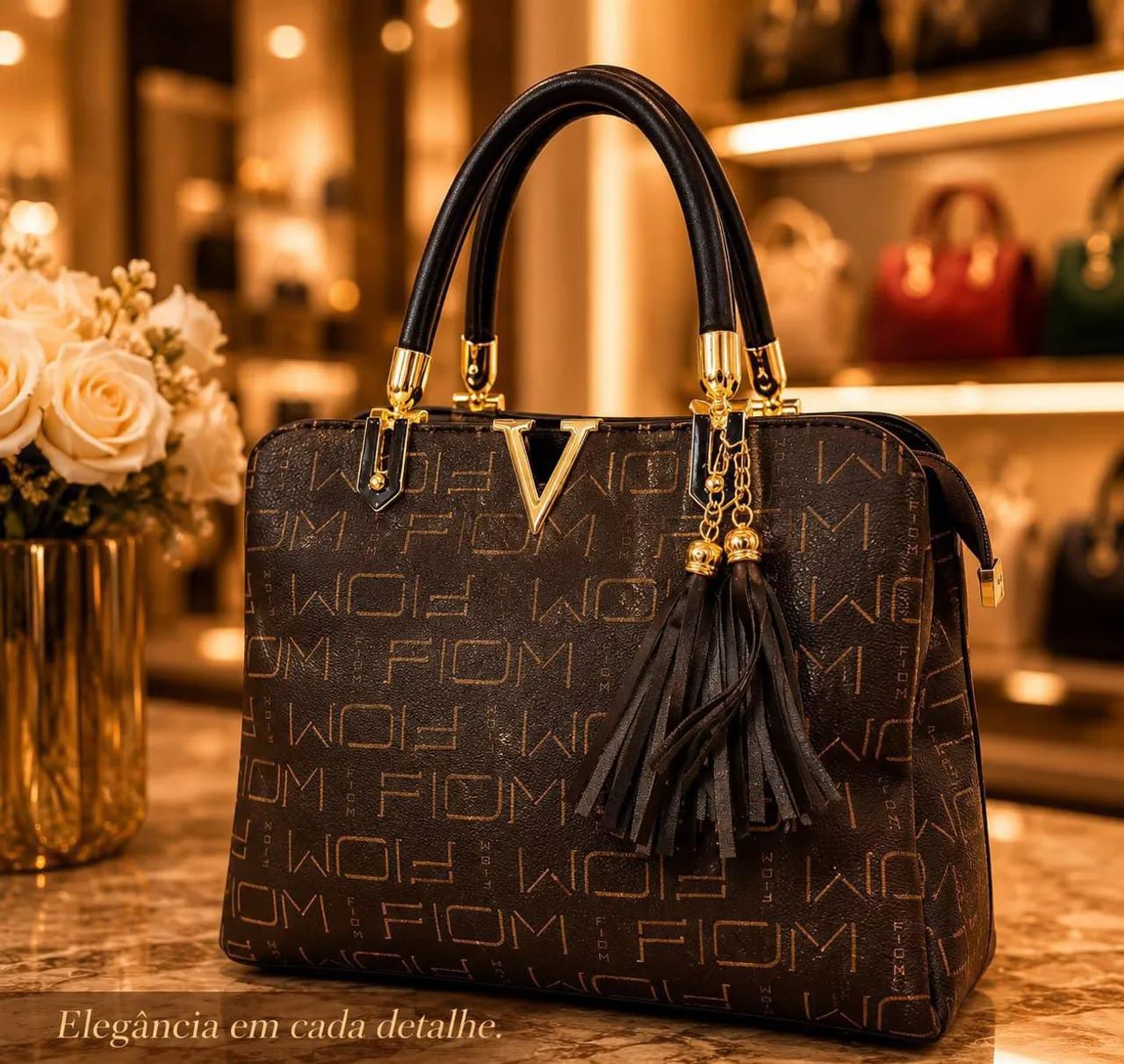 Bolsa feminina com acabamento sofisticado  e estampa clássica  material resistente  - Foto 3