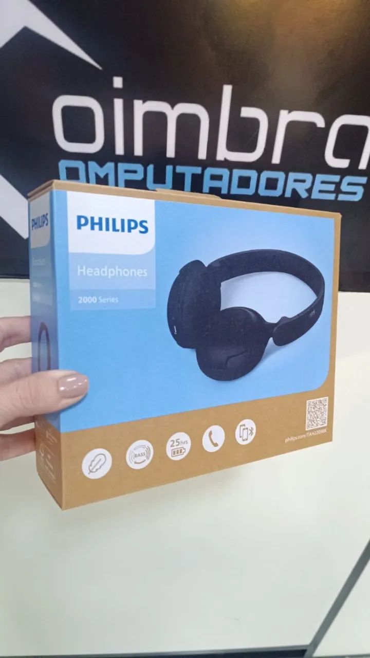 Fone de Ouvido Bluetooth  Philips TAH2209BK  Microfone Graves Potentes -Loja Coimbra 