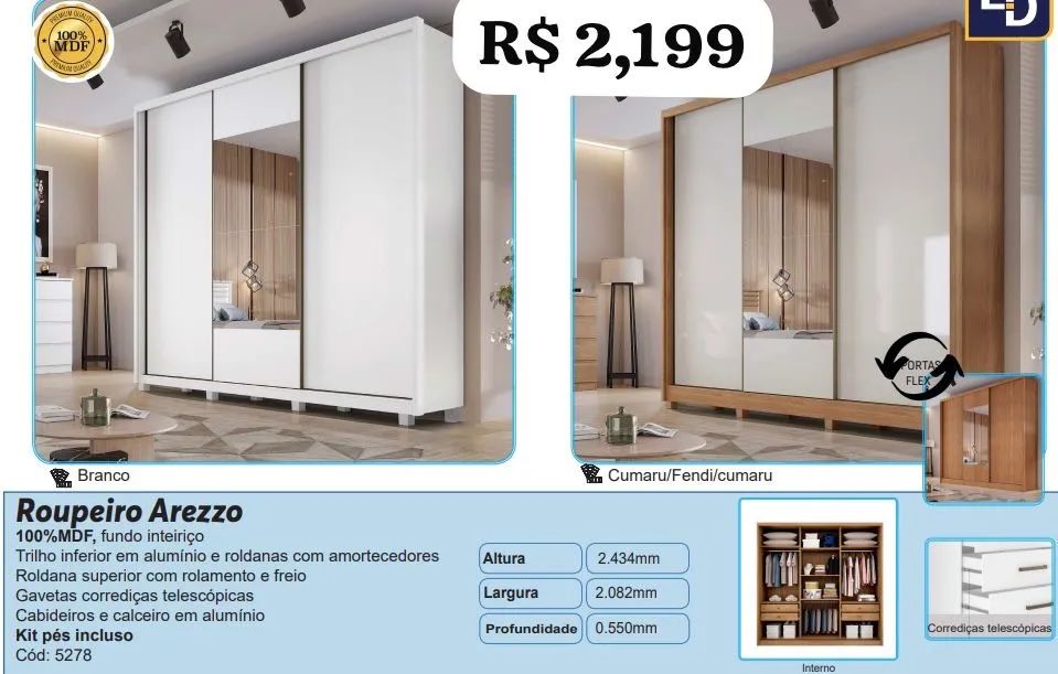 Guarda Roupa Arezzo MDF 