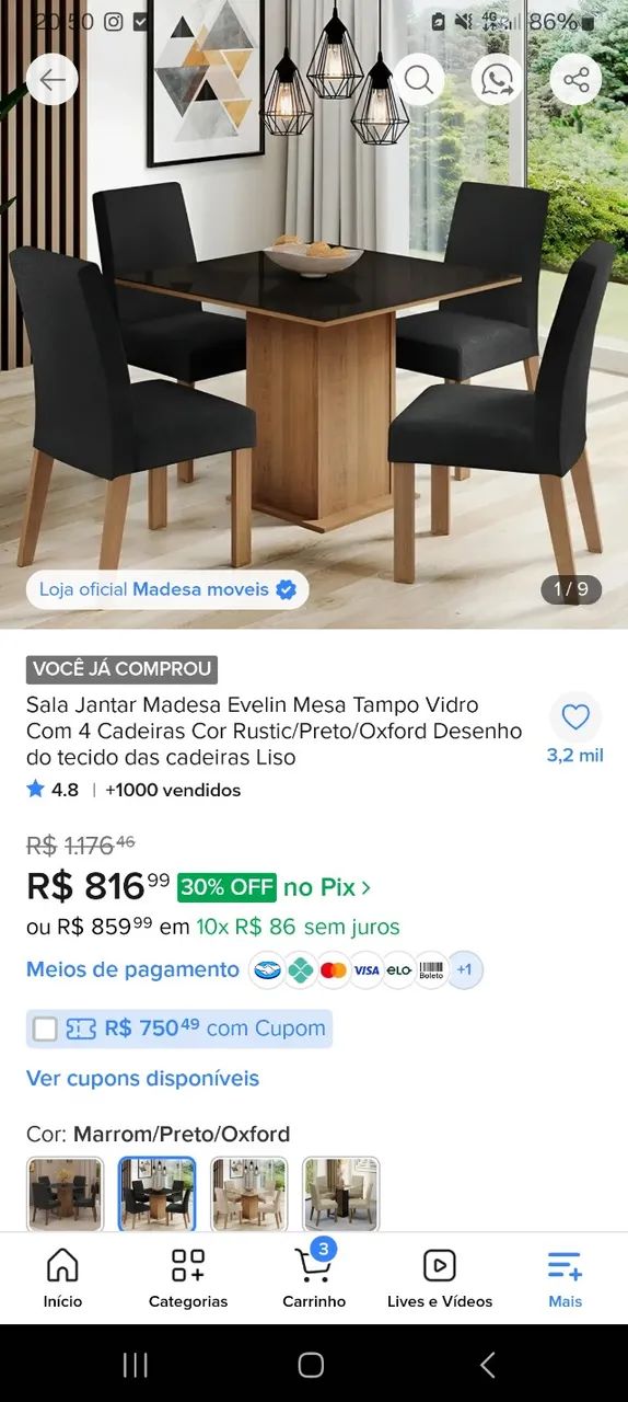 Mesa de jantar 4 cadeiras - Foto 3
