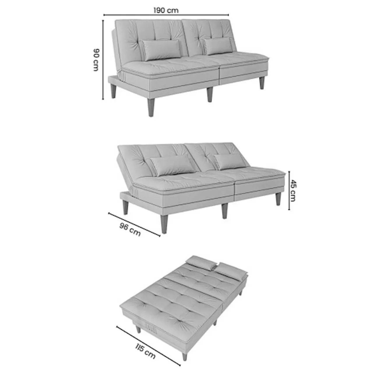 Sofá Cama Paris 3 Lugares com Encosto Reclinável 190cm p87 - Foto 2