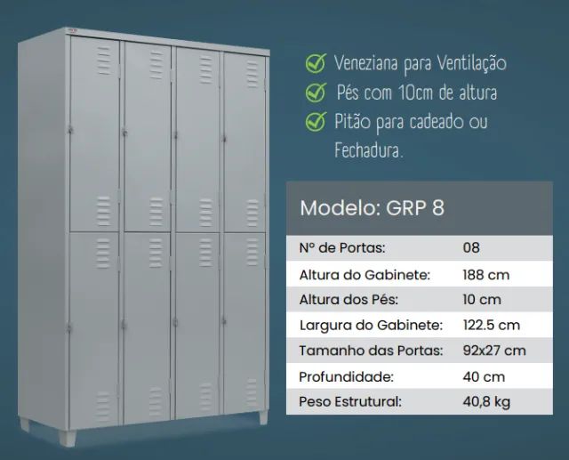 Roupeiro de Aço 08 Portas - Armário de Aço 08 Portas - GRP8